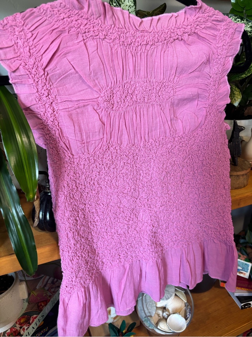 By Anthropologie Pink Textured Smocked Tank NWT | XS - Picture 6 of 6